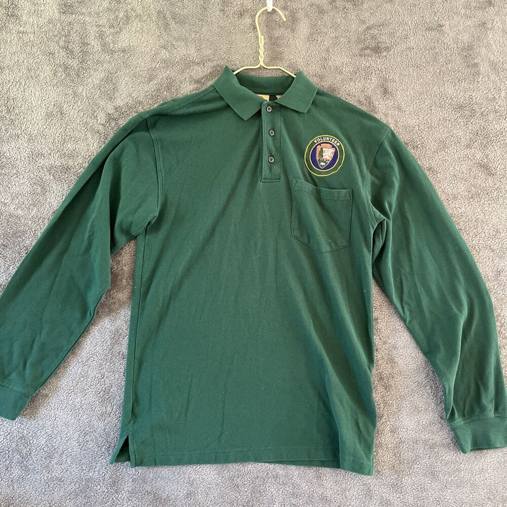 National Park Service Polo Shirt Men Small Volunteer Patch Arrowhead Logo Green
